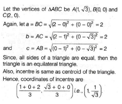 the incentre of the triangle with vertices A(1,root 3),B(0,0,)and C(2,0 ...