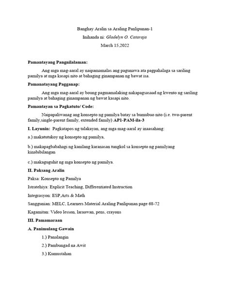 Image result for Lesson Plan for Cot Printable