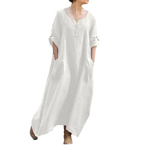 Biziza Linen Dresses for Women White Trendy 2025 Fashion Loose Mixi ...