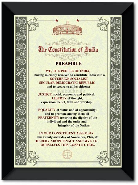 Preamble of Indian Constitution Wall Poster / Frame – Peacockride