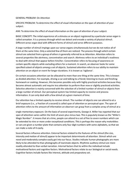 Psychology Practical Write UP - GENERAL PROBLEM: On Attention SPECIFIC ...