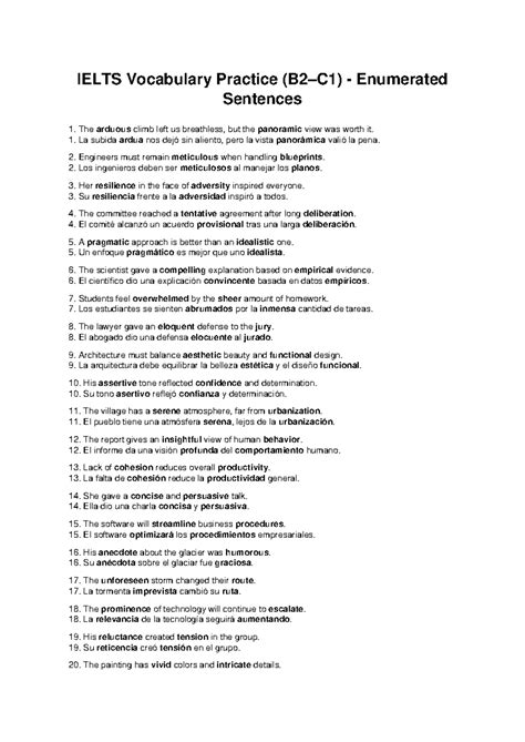 IELTS Vocabulary Practice (B2–C1): Enumerated Sentences - Studocu