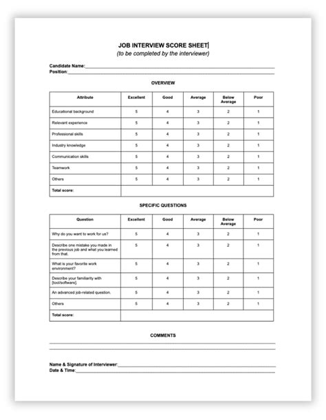 Sample Interview Scoresheet 的图像结果