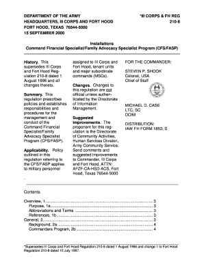 Fillable Online hood army DEPARTMENT OF THE ARMY *III CORPS & FH REG ...