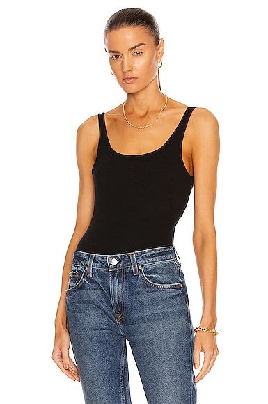 LE BUNS Rae Organic Ribbed Cotton Bodysuit in Noir | FWRD