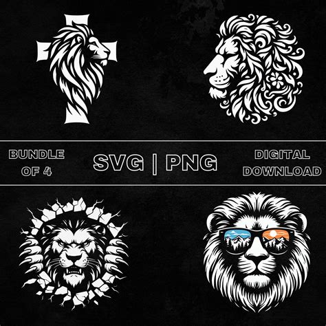 Lion SVG Bundle, Floral Lion Head Clipart, Hand Drawn Lion With Cross ...
