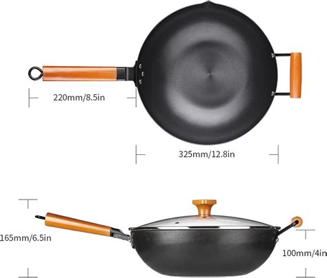 Buy Natural Carbon Steel Wok Pan 12.5” with Lid, No Nonstick Coating ...