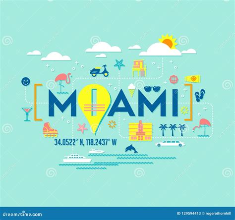 Miami, Florida Vector Design of Attractions and Type Stock Vector - Illustration of banners ...