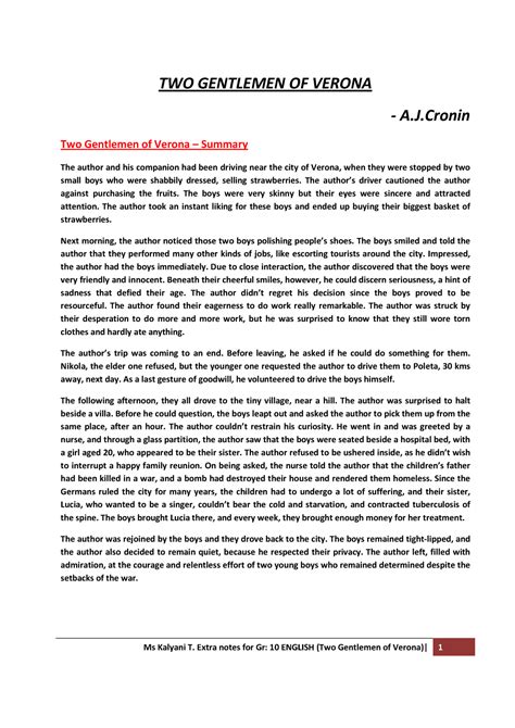 Two gentlemen of verona notes - TWO GENTLEMEN OF VERONA - A.J Two ...