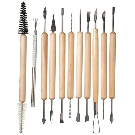 ARTISTERY 11 Pcs Wooden Handle DIY Sculpting Knife Clay Pottery Carving ...