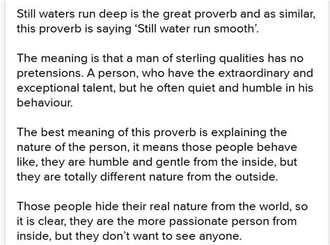 Short story to bring out the meaning of proverb still waters run deep ...