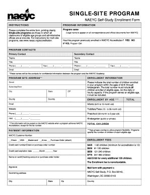 Fillable Online Single-Site Enrollment Form for NAEYC Program ...