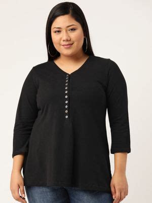 Buy theRebelinme Plus Size Women Black Solid Color Cotton Knitted Top ...