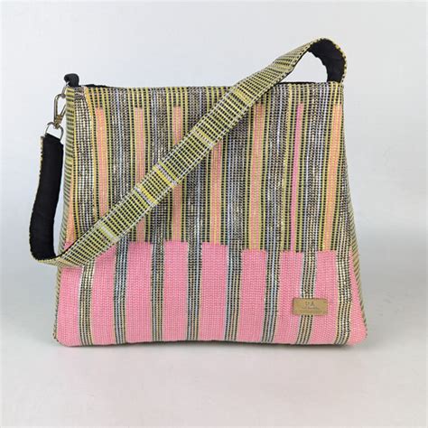 Shimmery Golden and Blue White Striped Waste Plastic Wrappers Upcycled ...