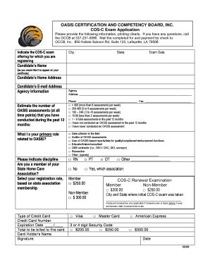 Fillable Online OASIS CERTIFICATION AND COMPETENCY BOARD, Fax Email ...