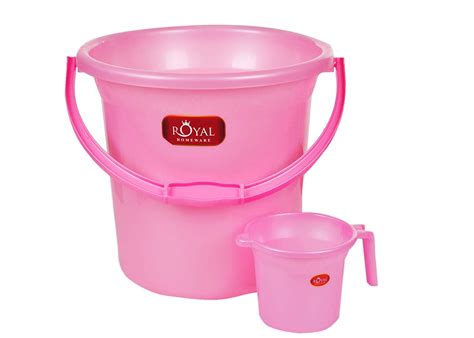 Fuscia Plastic Bathroom Bucket With Mug, Pink, 18 L (1 Bucket and 1 mug ...