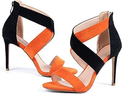 JM LOOKS Womens Cutout Stiletto High Heels Ankle Strap Open Toe Stacked ...