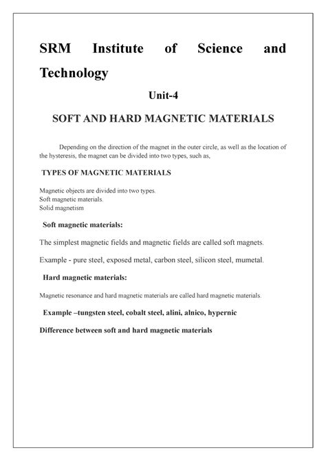 SOFT AND HARD Magnetic Materials - SRM Institute of Science and ...