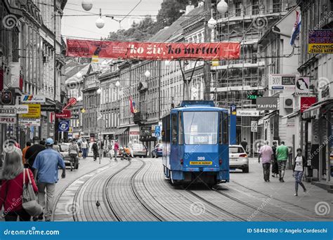 Zagreb, Croatia. Black and White with Colored Details. Editorial Image - Image of croatia ...