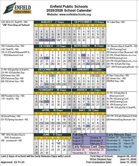 2025-26 School Calendar - Enfield Public Schools