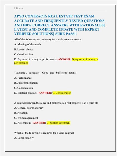 AYPO CONTRACTS REAL ESTATE TEST EXAM ACCURATE AND FREQUENTLY TESTED ...