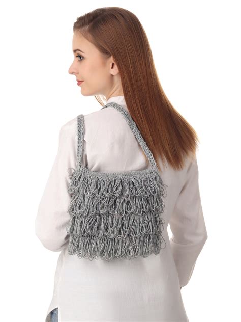 Gray Frilled Crochet Satchel : Eco-friendly Satchel for Women – Happy ...