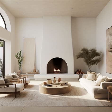 Cozy Living Space with Stunning Arched Plaster Fireplace