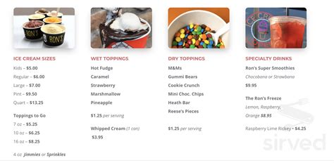 Ron's Gourmet Ice Cream and Twentieth Century Bowling Alley menu in ...