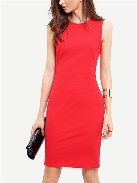 Red Sleeveless Knee Length Sheath Dress -SheIn(Sheinside)