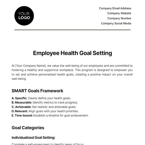 Free Employee Health Goal Setting Template to Edit Online