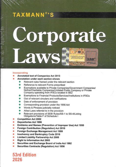 Corporate Laws Companies Act 2013 Taxmann 2026 – M&J Services - The ...
