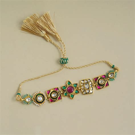 Tanjore Gold Diamond Emerald Pearl and Colored Stones Bracelet – MOI ...