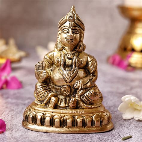 The Advitya | Brass Kubera Staue Sitting On Base | Kubera Statue