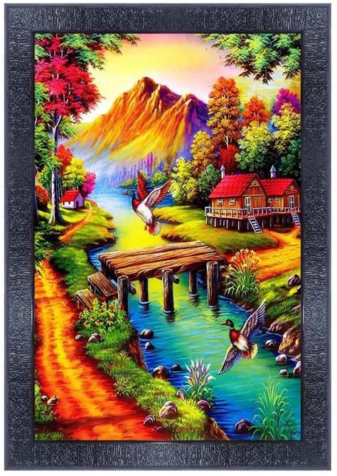 pnf Hand Painted Landscape Scenery Wood Photo Frames with Acrylic Sheet ...