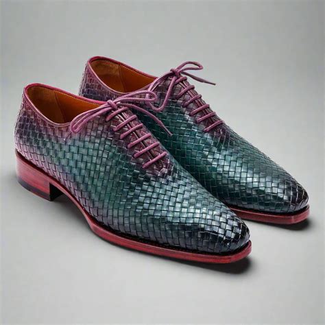 Green Patina Braided Leather Brogue Oxfords - Formal Shoes