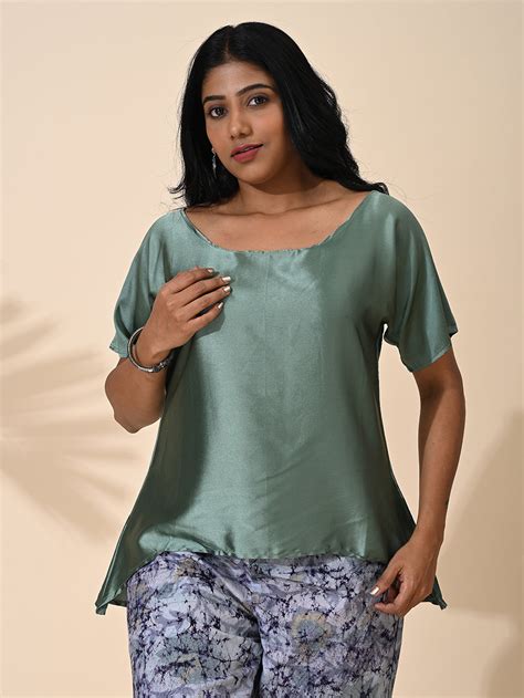MABA Silk Satin Top Sea Green – Maba India