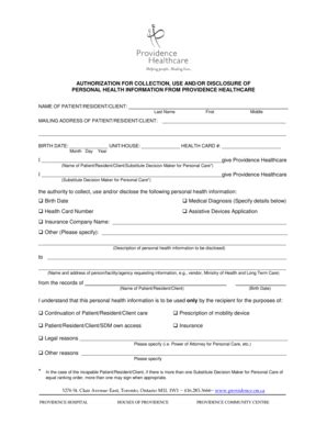 Fillable Online AUTHORIZATION FOR COLLECTION USE AND - Providence ...