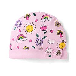 Babyhug 100% Cotton Interlock Knit Cap With Floral Print & Bow Applique ...