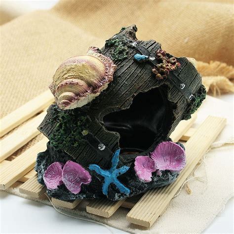 Buy Aquarium Fish Tank Artificial Shell Cask Barrel Resin Ornament Cave ...