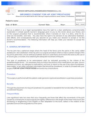 Fillable Online File Number INFORMED CONSENT FOR HIP JOINT PROSTHESIS ...