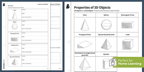 Properties of 3D Objects Worksheet