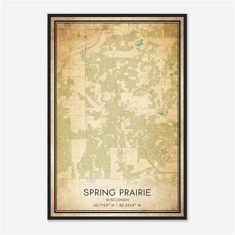Vintage Spring Prairie Wisconsin Map Poster, Spring Prairie WI City ...