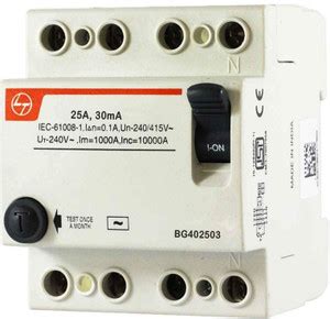 L&T RCCB Four Pole 25 AMP/30mA 240 V Residual Current Circuit Breaker ...