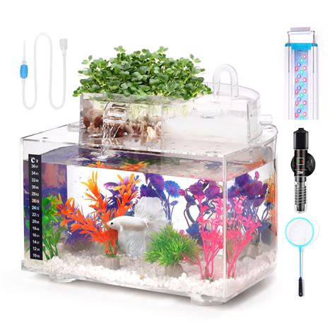 Betta Fish Tank Kit, 3 Gallon Aquarium Self-Cleaning with LED Light ...
