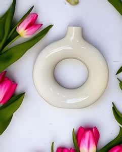 Buy Shoogloo Mart: White Ceramic Donut Flower Vase | vase for Home ...