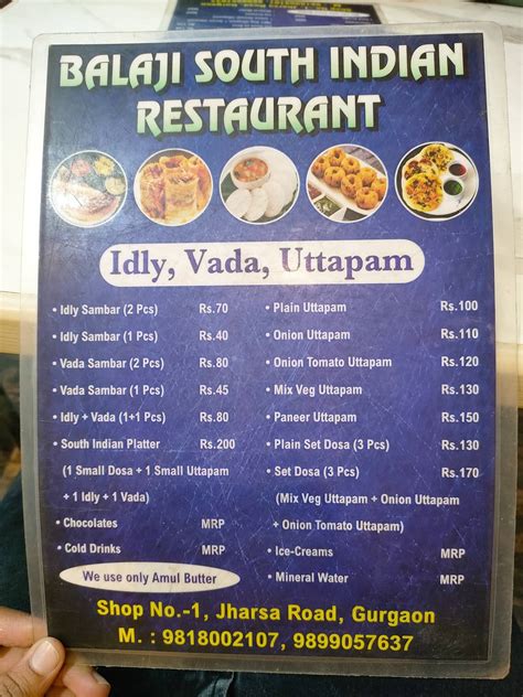 Menu at Balaji South Indian Restaurant, Gurugram, Shop No