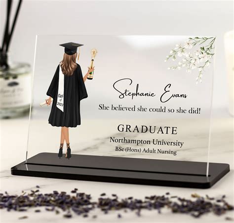 Floral Graduation Gift For Her - Personalised Acrylic Plaque and Stand ...
