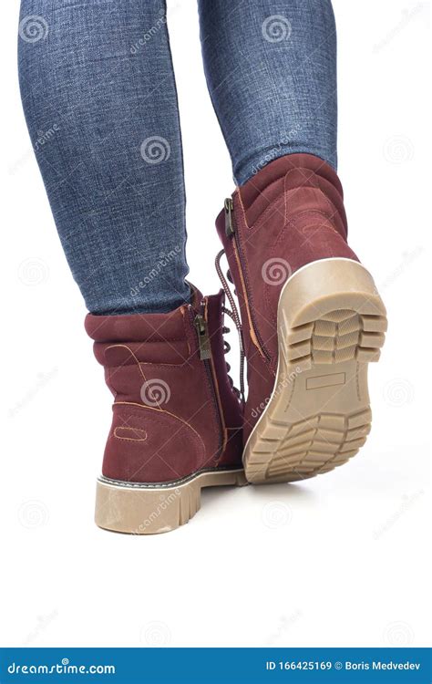 Demi-season, Women`s Shoes, Brown, on the Feet in Jeans, White ...