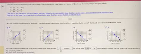 The data shown below represent the age (in weeks) at which babies first ...