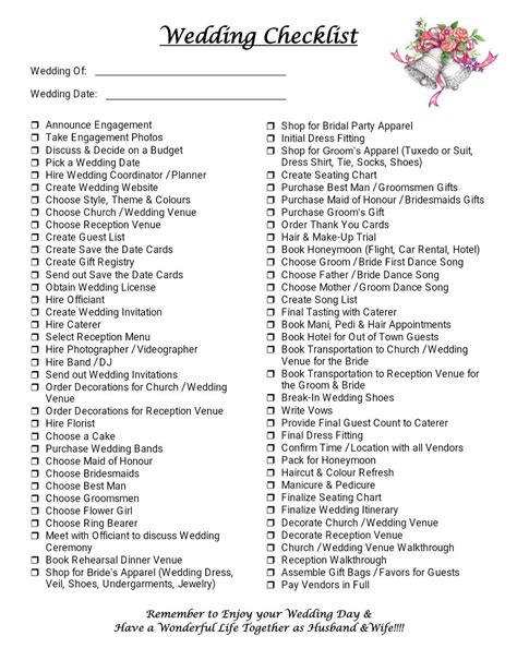 Image result for Full Wedding Checklist